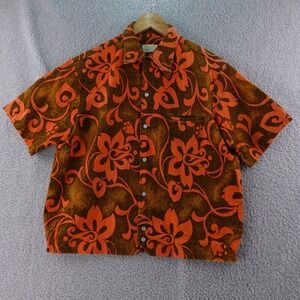 Vintage IOLANI MCM Hawaii Hawaiian‎ Aloha Shirt Mens M Orange Brown Floral Boxy
